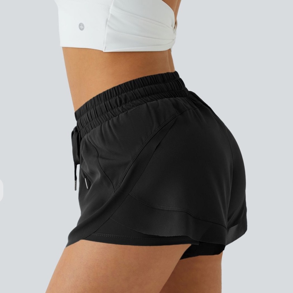 HALARA Mid-Rise Drawstring Contrast Mesh 2-in-1 Flowy Running Shorts 3” - Picture 3 of 7